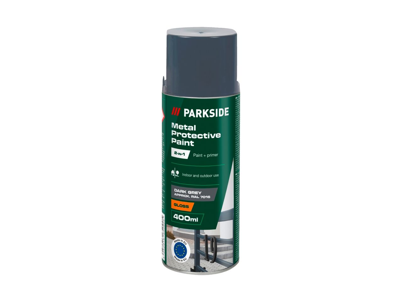 Parksides metalbeskyttende maling i mørkegrå, 400ml spraydåse.