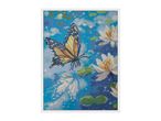 Diamond painting kit featuring a butterfly and water lilies on a blue background.