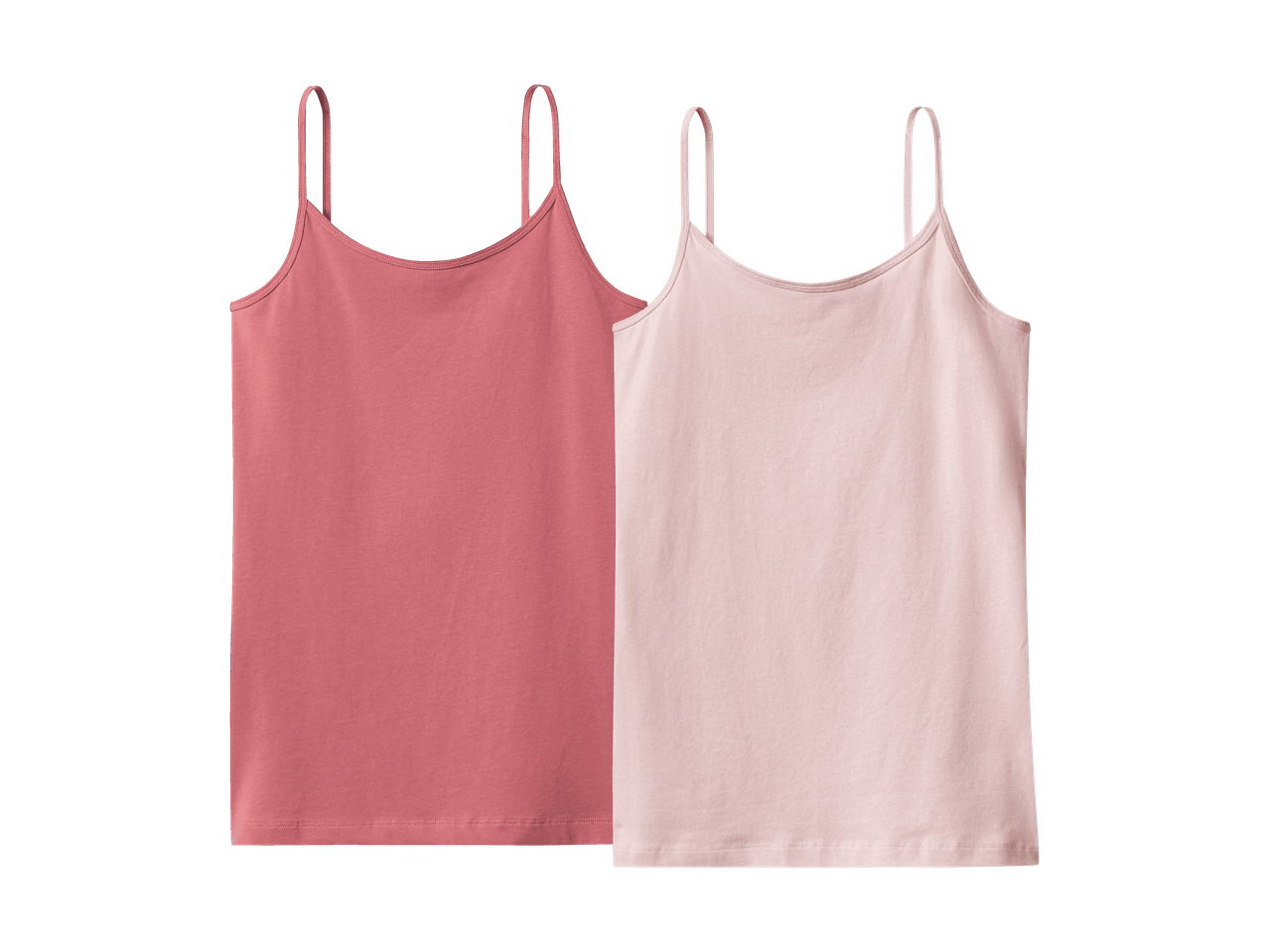 To camisole-toppe i lyserød og mørk rosa.