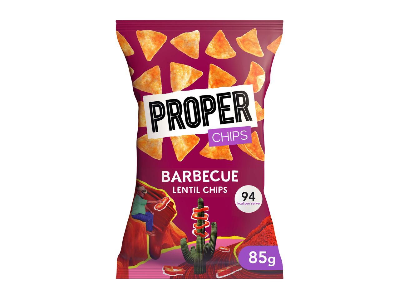 A bag of barbecue lentil chips, 85g