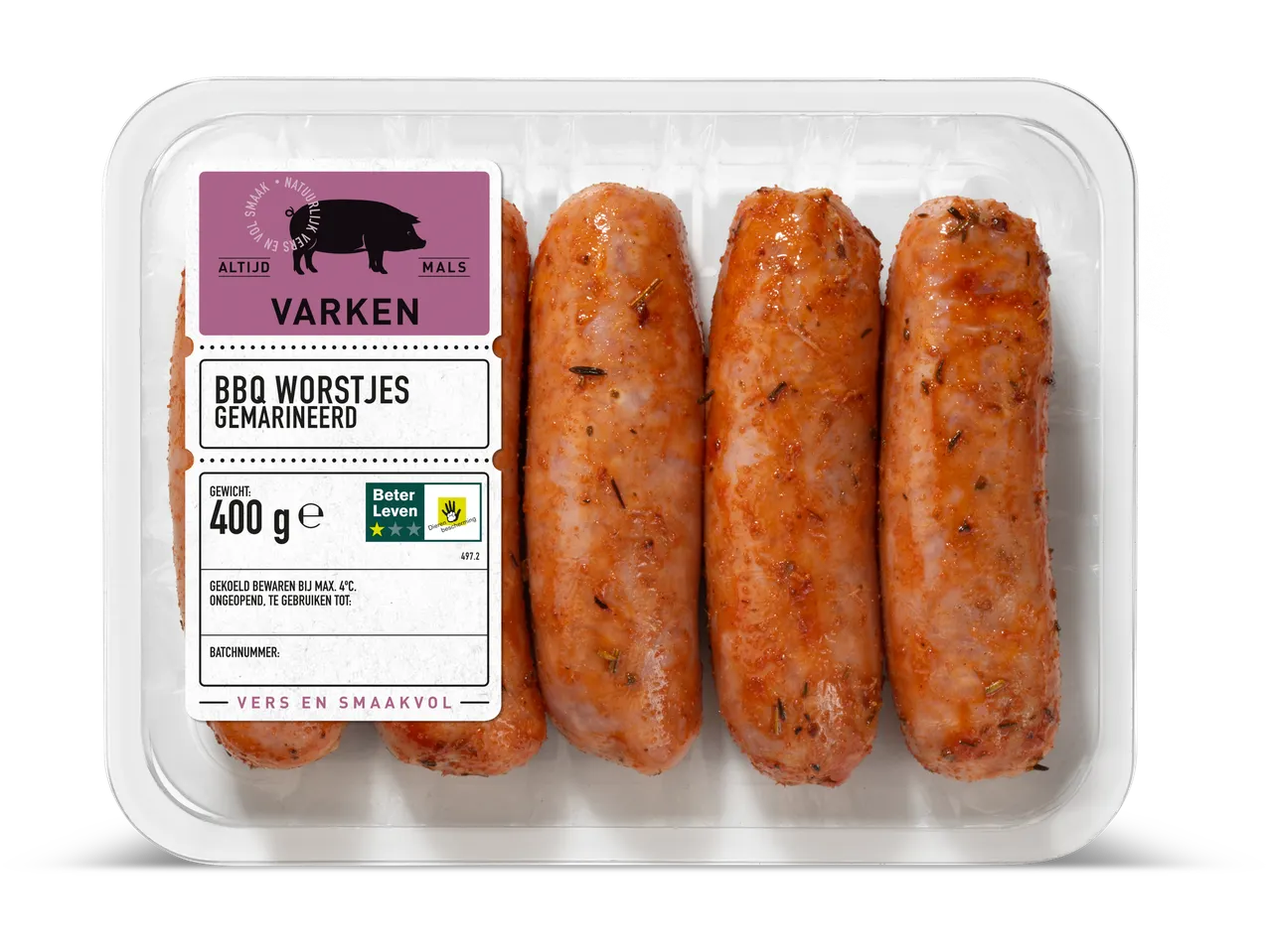 400g gemarineerde varkens BBQ worstjes.