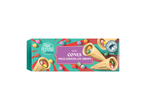 Krokante hoorntjes met melkchocoladedruppels, met Rainforest Alliance cacao keurmerk.