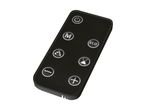 Black remote control with power, mode, fan, eco, timer, minus, and plus buttons.