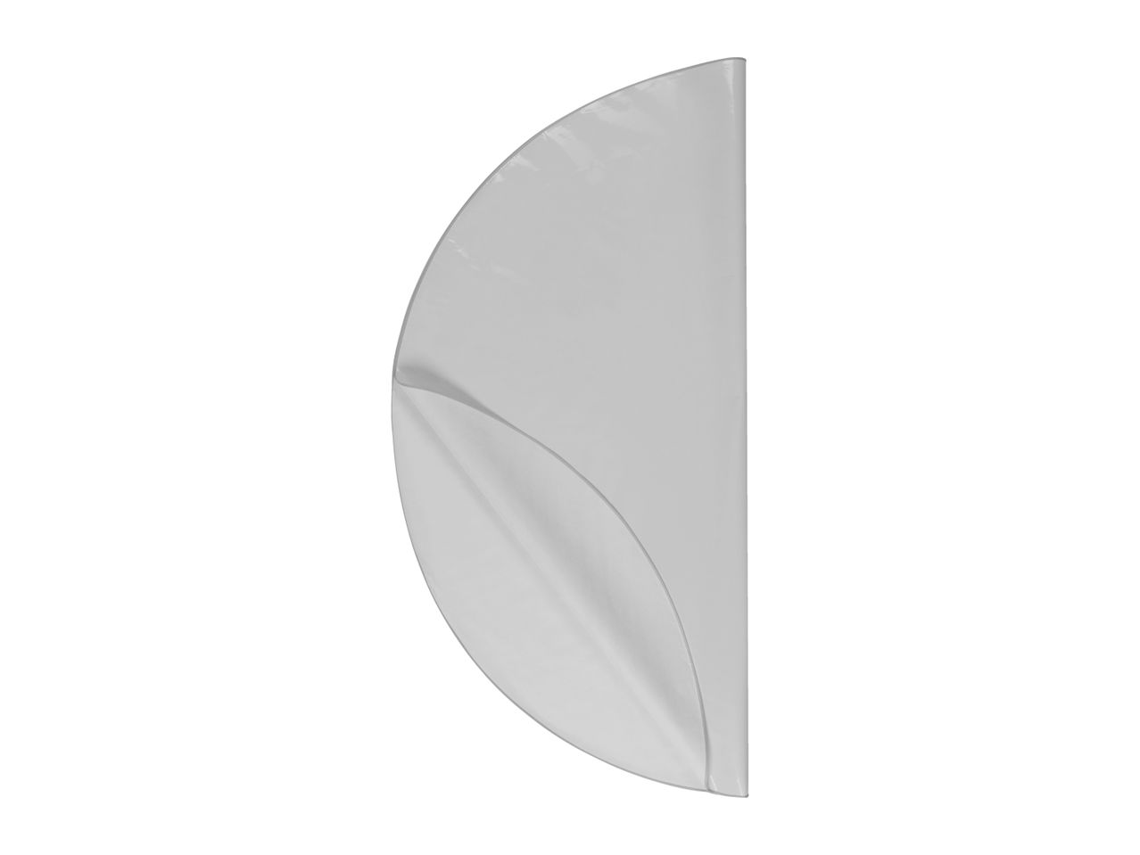 A white, semi-circular sticker with a peeled corner.