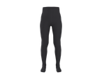 Dark grey kids' tights, full length, on a black background.