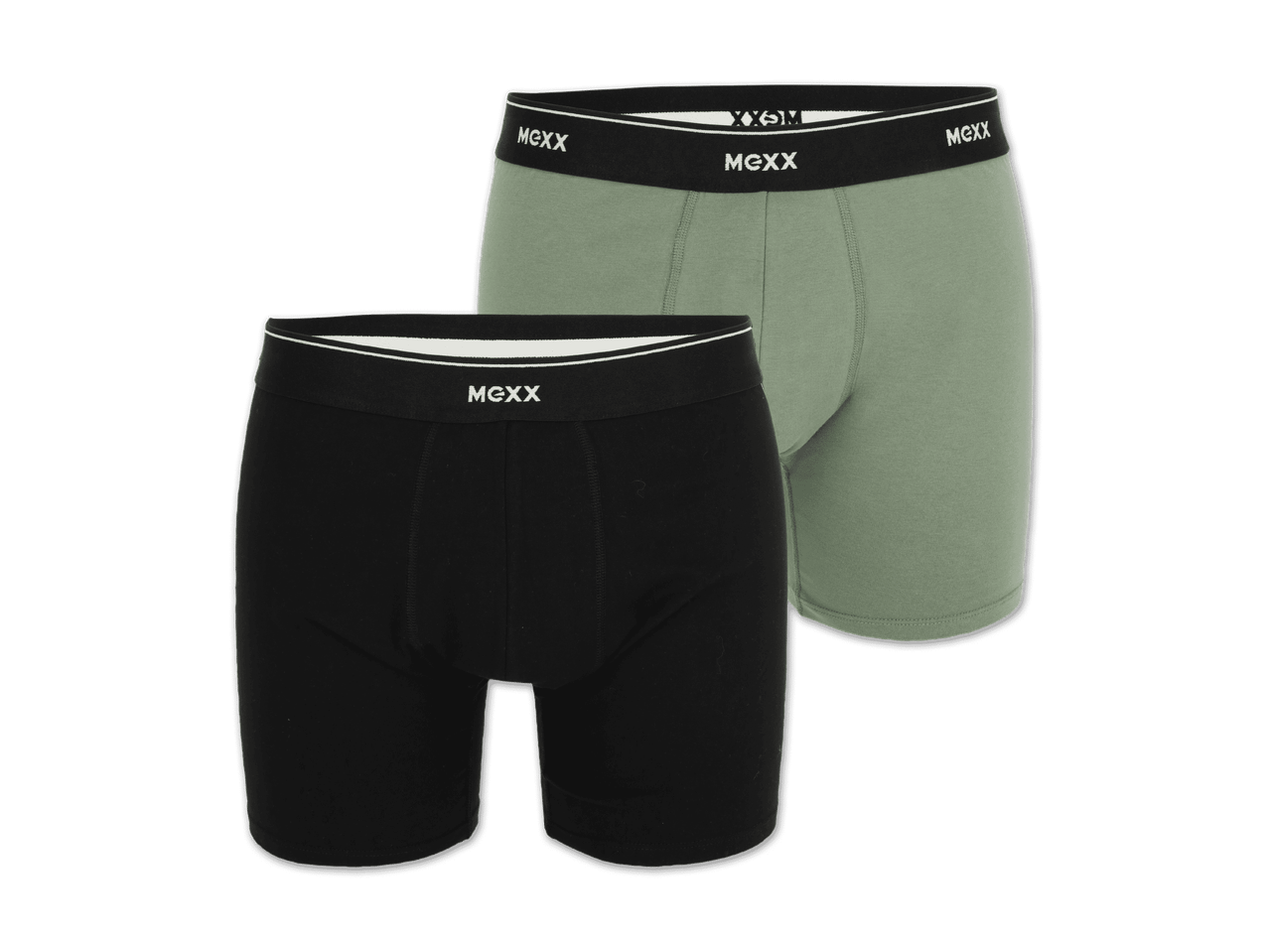 Zwei MCXX Boxershorts, eine schwarz, eine grün.