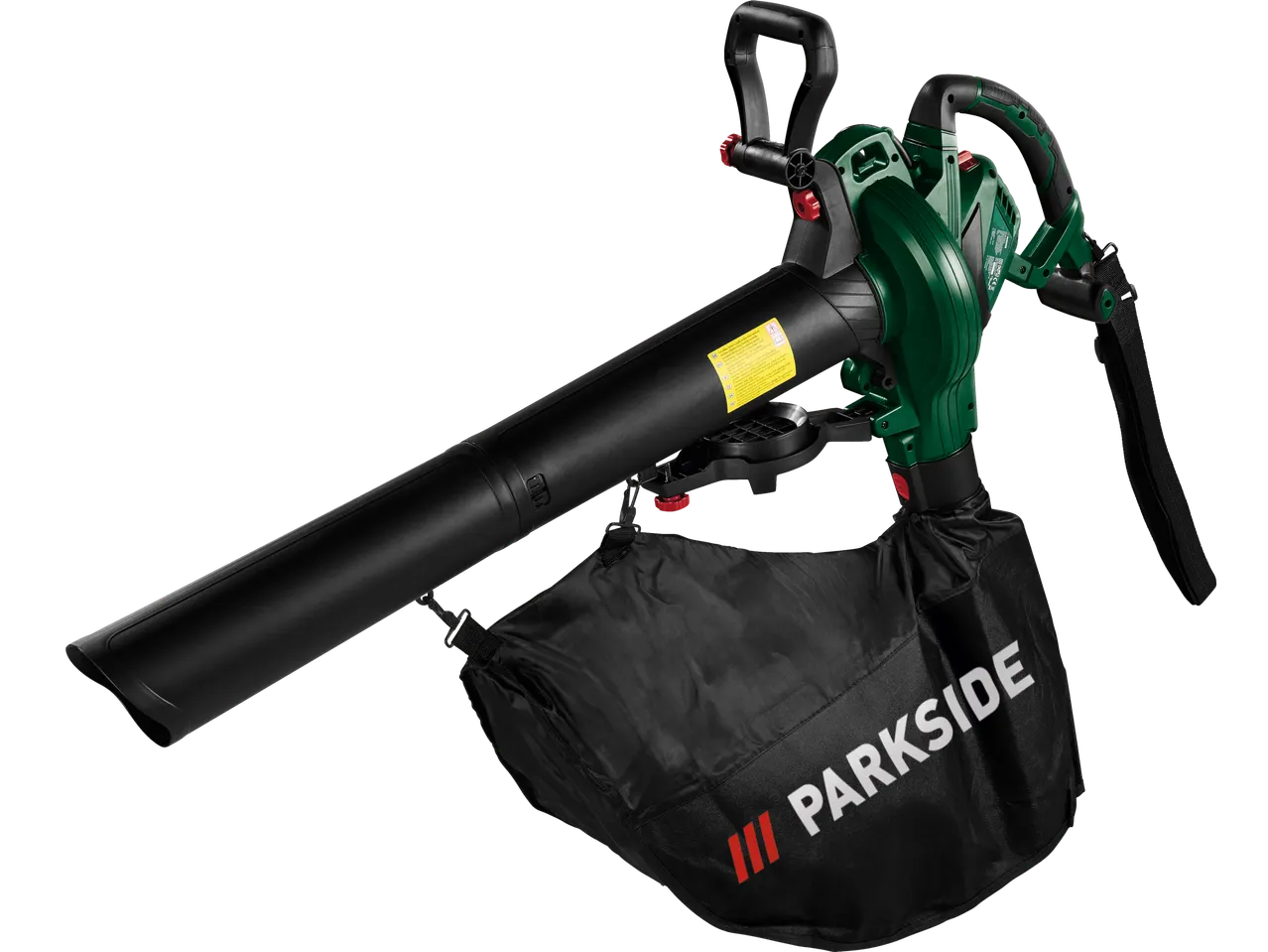 Parkside® leaf blower with collection bag, green and black.