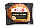 Vakuumforseglet røget skinke fra Højer Pølser med etiket, der angiver, at den er gluten- og laktosefri.