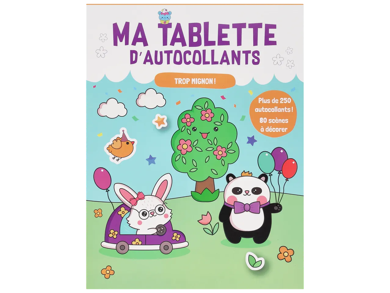 Livre d'autocollants pour enfants avec des animaux mignons et des scènes à décorer.