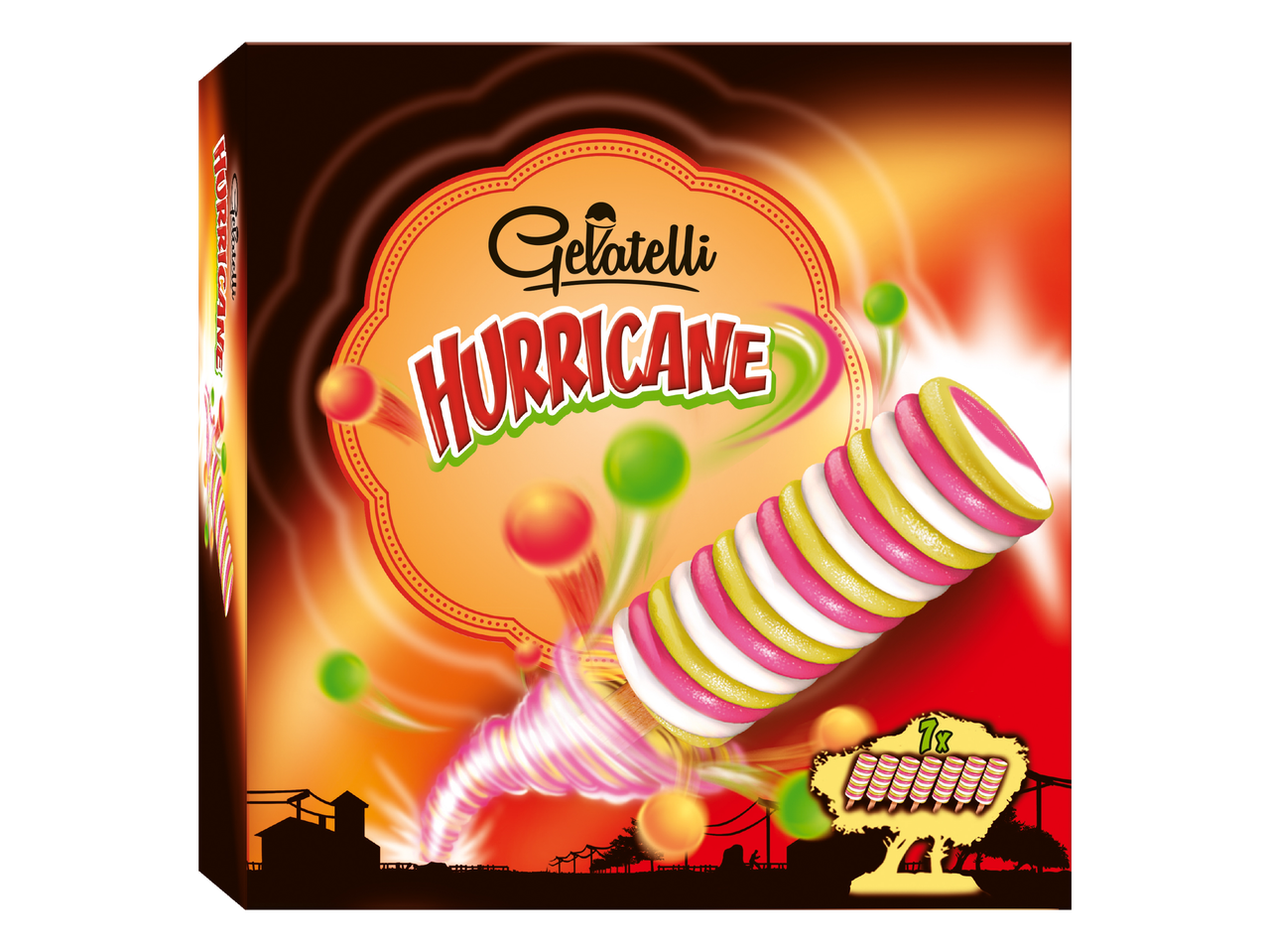 Gelatelli Hurricane : glaces fruitées sur bâtonnet, design tempête.