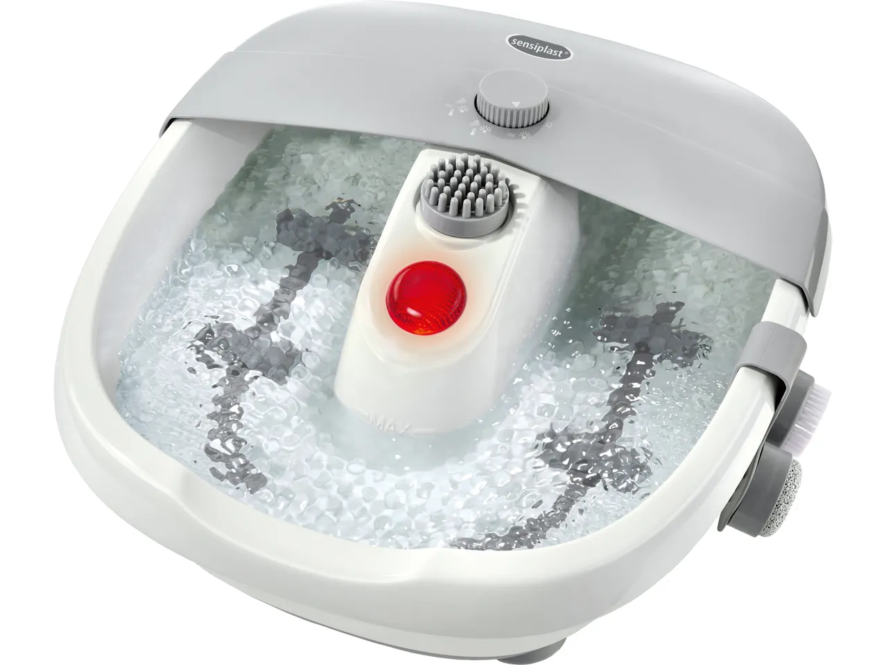 Sensoplast foot spa with water and accessories.