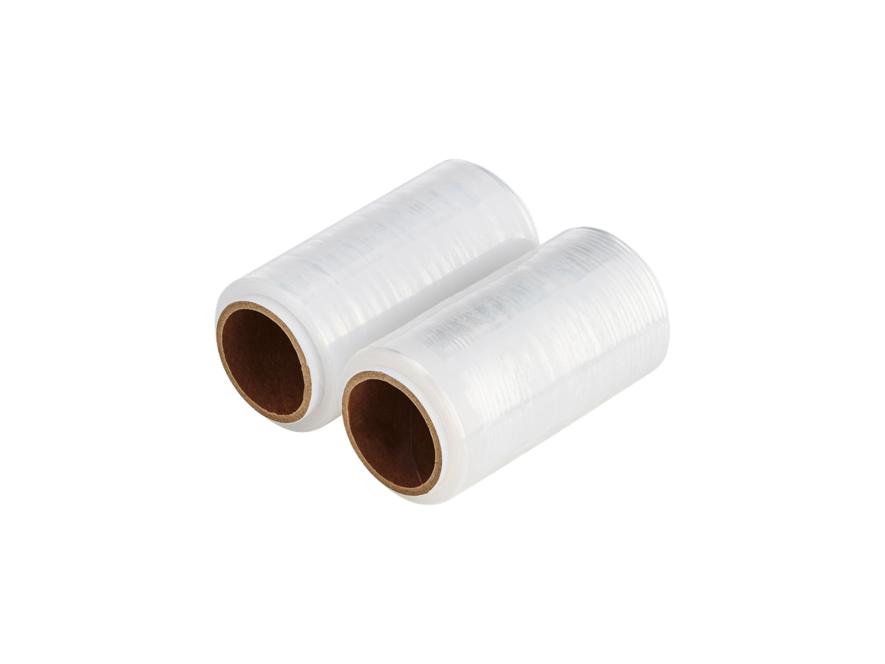 Kaks rulli läbipaistvat toidukilet pruunidel papptorudel