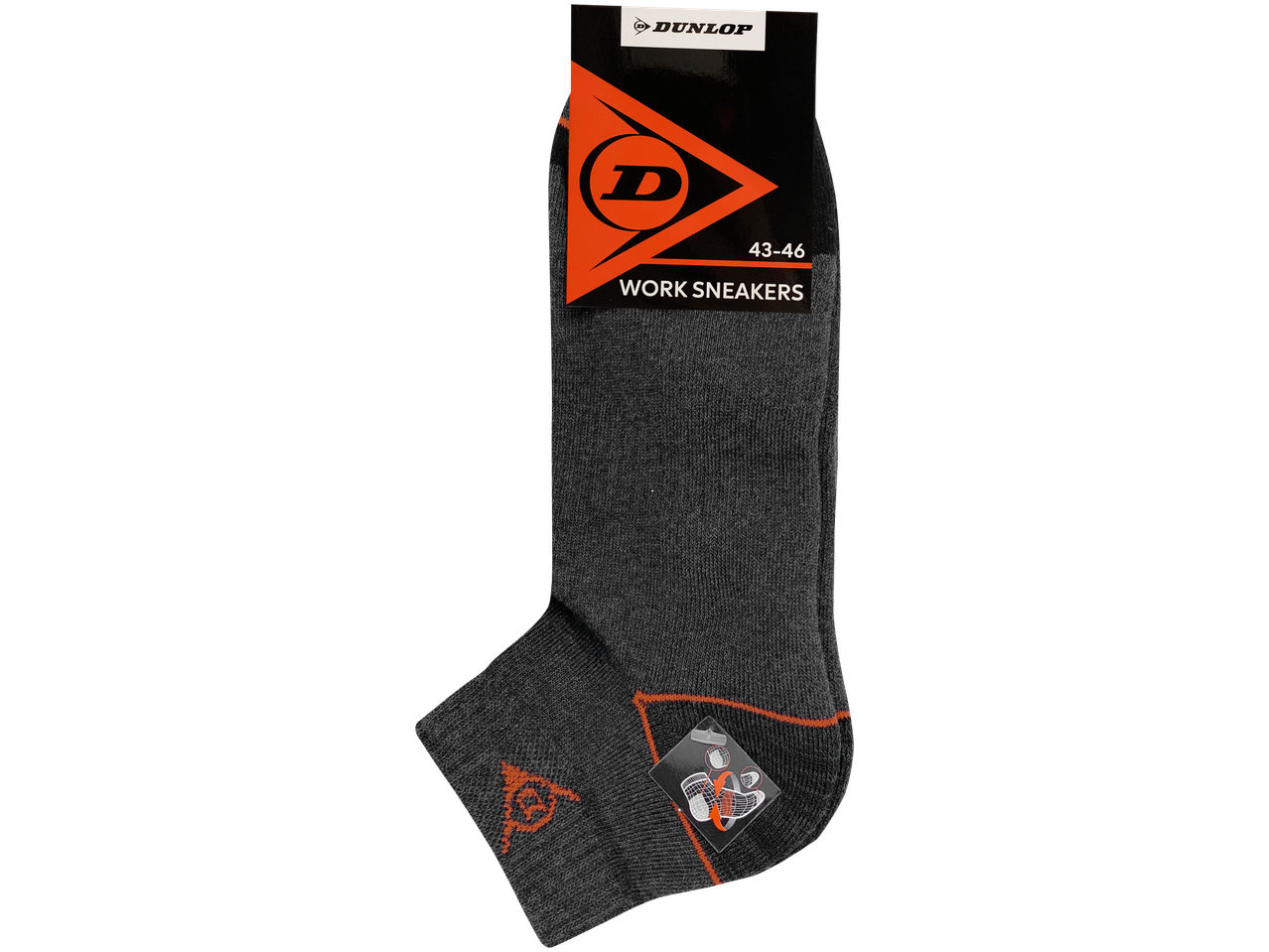 Dunlop work socks, dark grey with orange details.