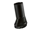 Black vacuum cleaner brush attachment with a textured finish, angled for cleaning.