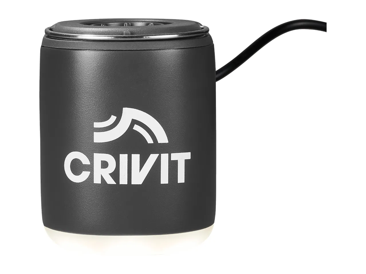 A Crivit branded portable Bluetooth speaker with a dark grey finish and a subtle light at the base.