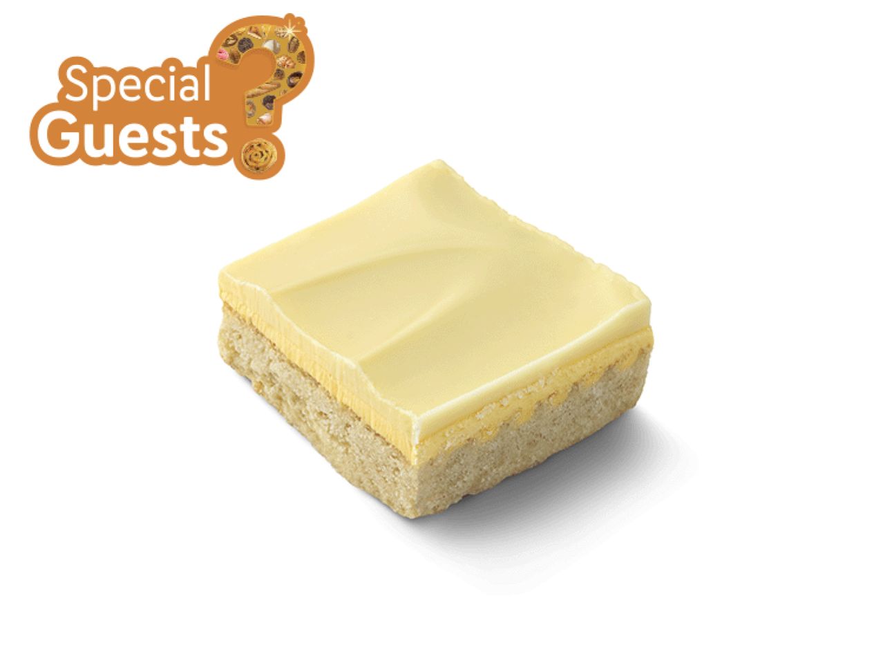 A lemon square with a question mark logo that says 'Special Guests'.