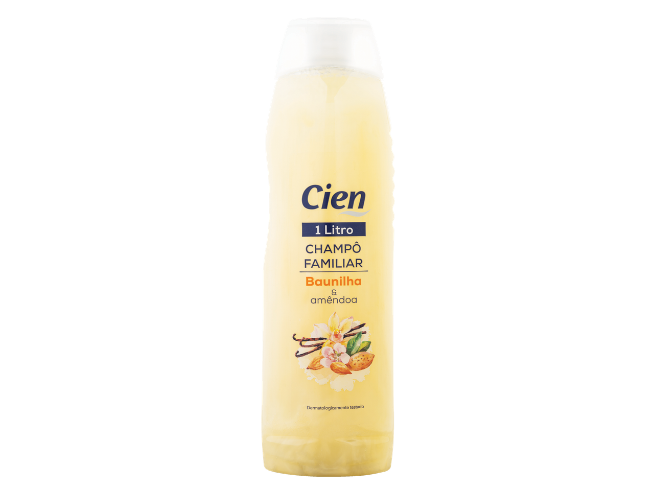 Cien shampoo familiar, baunilha e amêndoa.