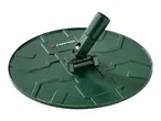 Green circular base for a garden parasol or similar outdoor equipment, with an angled pole holder.
