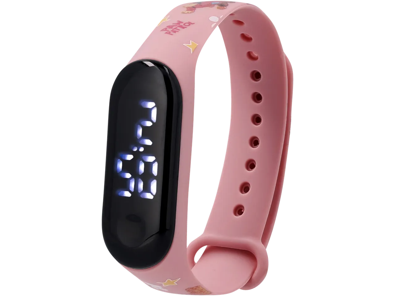 Montre digitale rose en forme de bracelet sur le thème Pat' Patrouille.