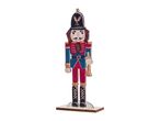 Wooden nutcracker soldier decoration in red and blue uniform