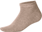 Single beige ankle sock with a ribbed cuff, viewed from the side.