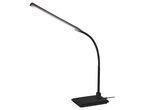Lampada da tavolo LED nera con braccio flessibile.