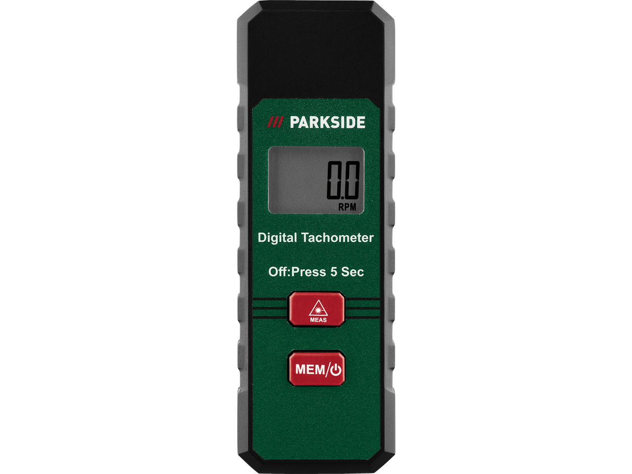 Parkside® digitalni tahometar sa ekranom i dugmadima za merenje/memoriju.