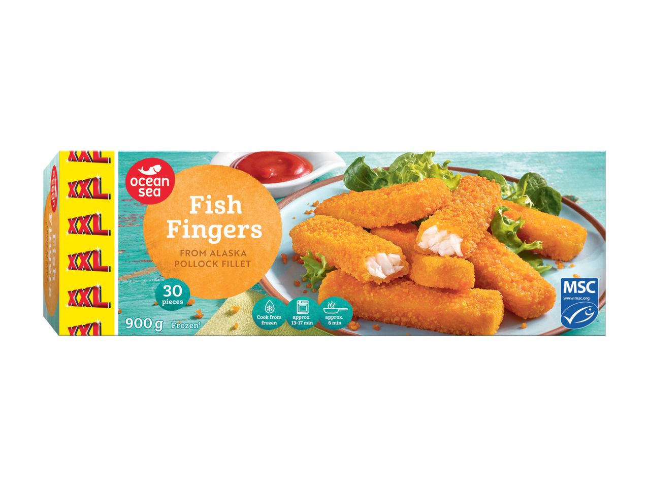 Gefrorene Papa's Fischstäbchen in der Verpackung