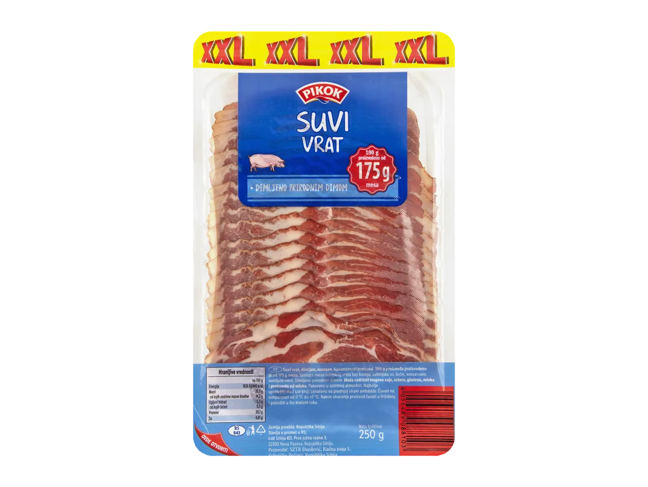 Pakovanje suve vratine, dimljene prirodnim dimom, XXL pakovanje, 250g.
