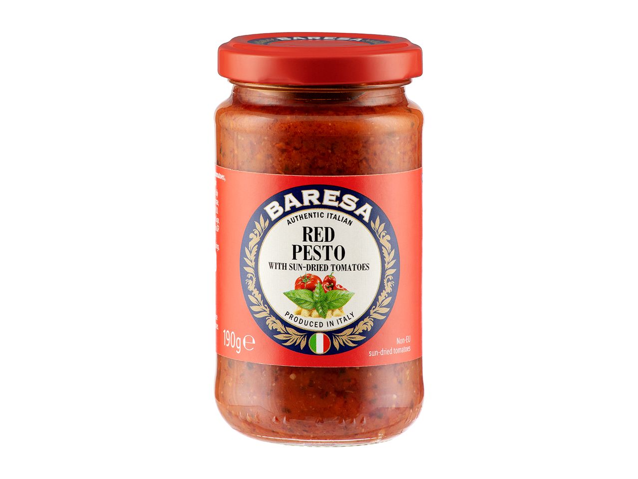 Baresi red pesto with sun-dried tomatoes, produced in Italy.