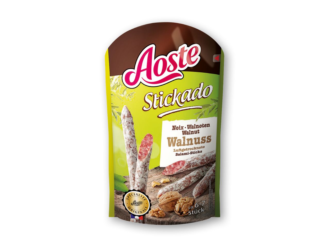 Aoste Stickado lufttørrede salamisticks med valnødder.