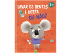 Capa de livro infantil com um coala a segurar uma escova de dentes e pasta de dentes, e um rato a escovar os dentes.