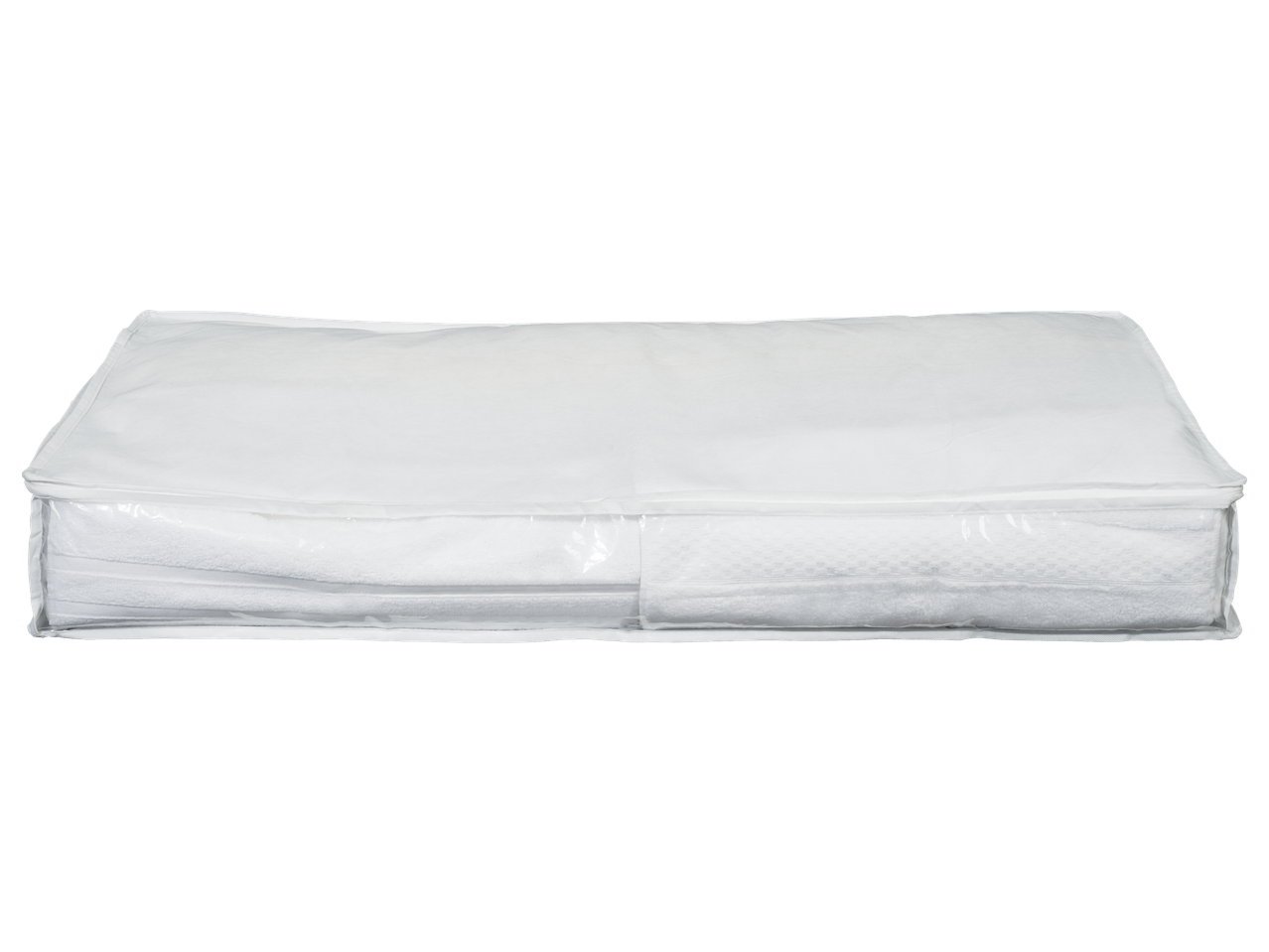 Toalhas brancas numa embalagem de armazenamento transparente