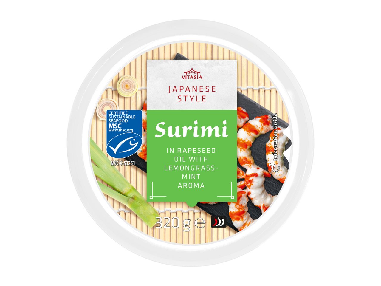 Japanese style surimi in rapeseed oil with lemongrass-mint aroma, 320g, MSC certified.