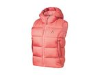 Coral hooded puffer vest with a zipper closure and side pockets