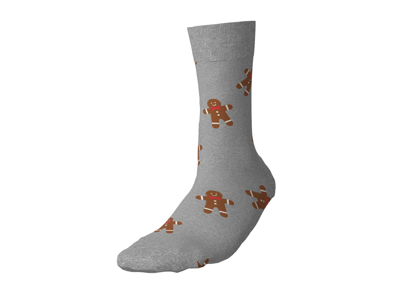Grey sock with gingerbread man pattern