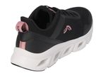 Black and pink athletic shoe with a distinctive white sole, viewed from the side.