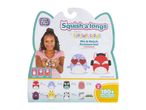 Squish-a-longs packaging showing various mini-squish characters and accessories, with text indicating 180+ to collect.