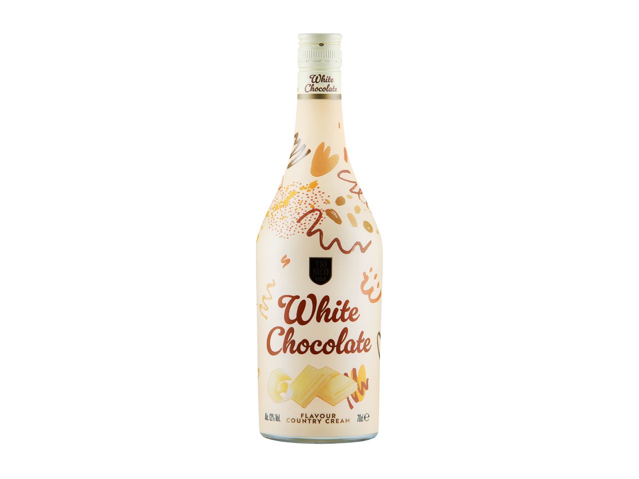 Tio Nico White Chocolate Country Cream liqueur bottle with decorative patterns.