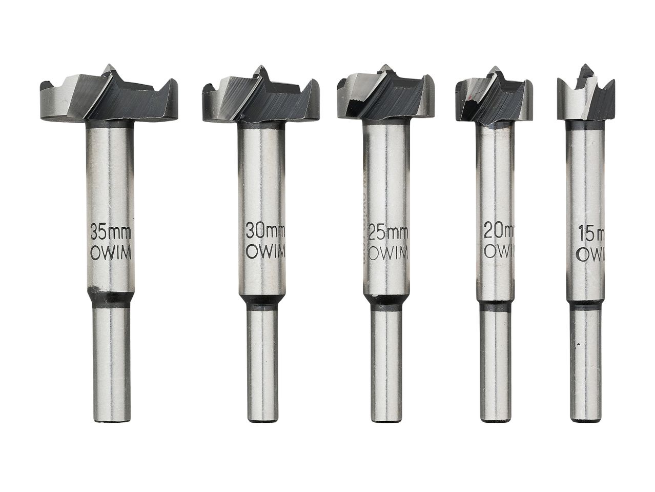 Пет свредла Parkside® с размери 15, 20, 25, 30 и 35 mm.