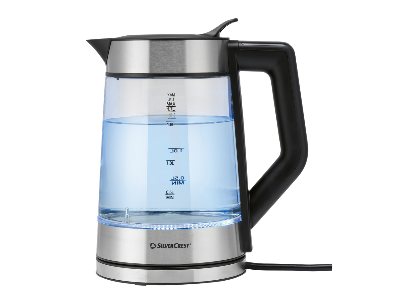 SILVERCREST® kettle with digital display, filled with water.