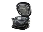 Open air fryer with a glass bowl inside, on a white background.