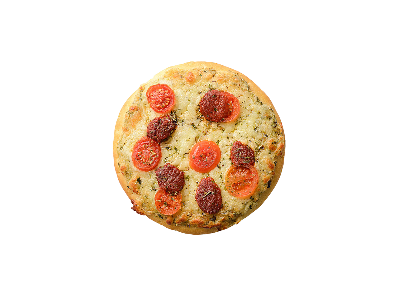 Mini pica su mocarela ir saulėje džiovintais pomidorais juodame fone