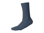 A single dark blue crew sock shown in a foot shape against a white background