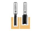 Two straight router bits, one 6.0x20.0x8 and one 12.0x20.0x8, shown partially inserted into wood.