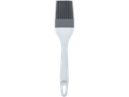 A grey and white silicone basting brush with a comfortable handle.