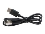 Black USB-C to USB-A charging cable, neatly coiled and secured with a tie.