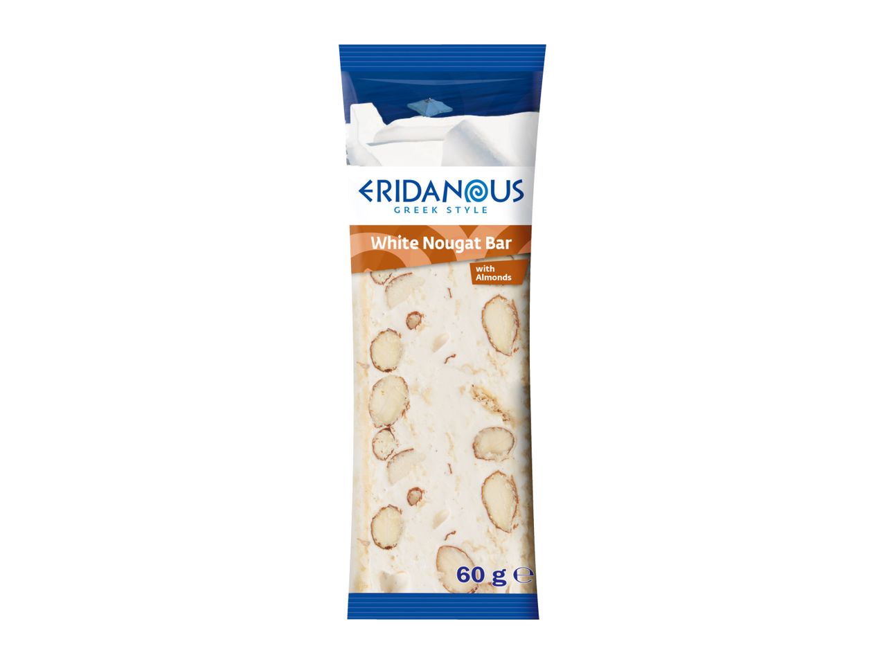 ERIDANOUS Greek Style White Nougat Bar with Almonds, 60g