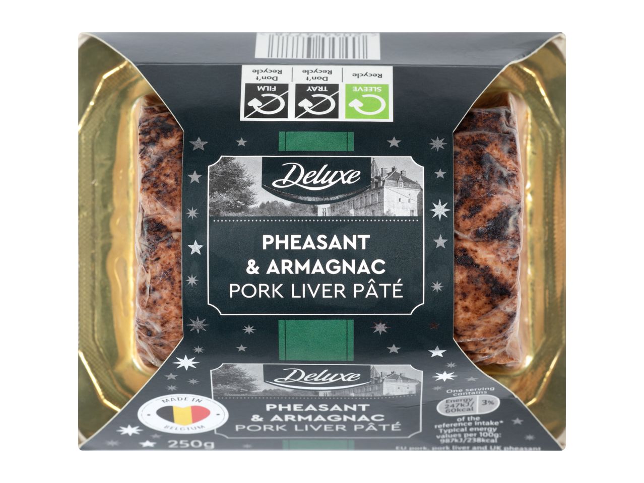 Deluxe Pheasant & Armagnac Pork Liver Pâté, 250g, made in Belgium.