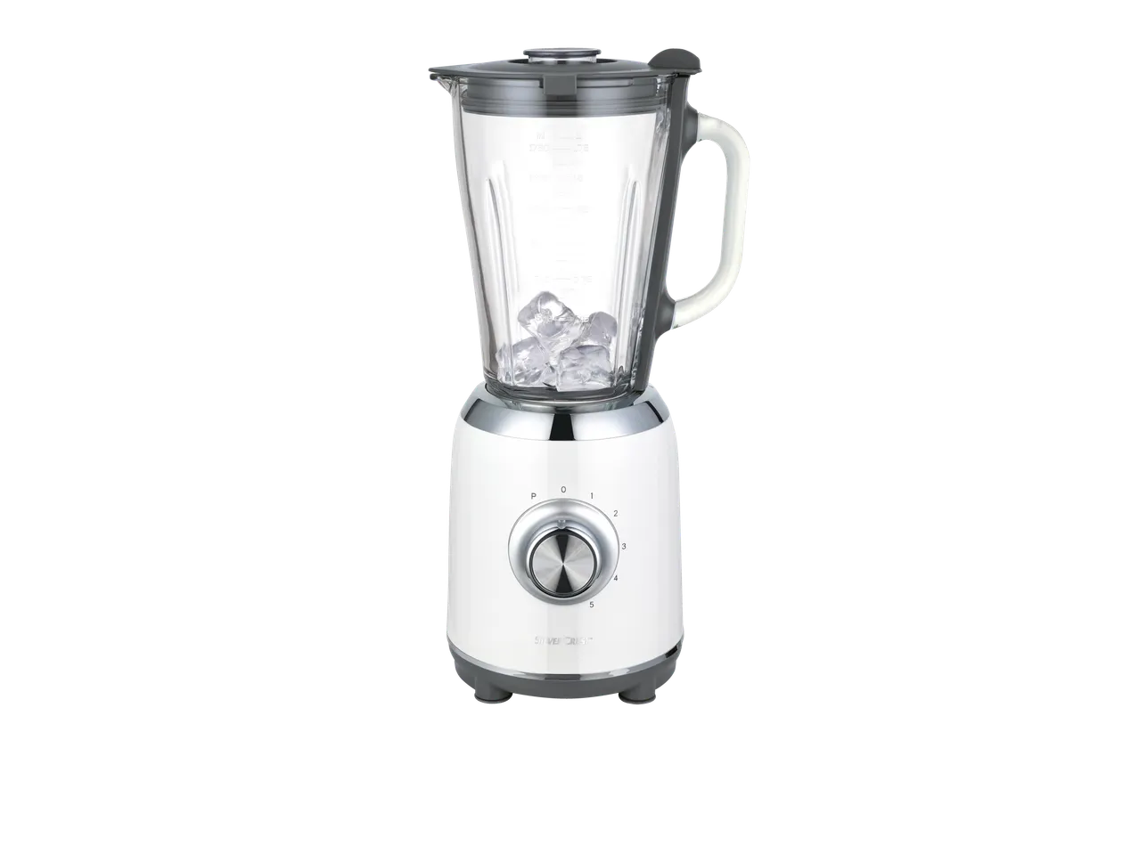 Beli SilverCrest blender sa ledom u posudi.